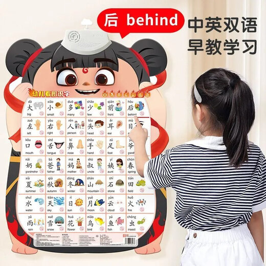 Die neue Nezha-Audio-Wandkarte zum Lesen von Früherziehung für Kinder, Lauterkennungsnummer, Anfangskonsonanten- und Reimtabelle, Zeichenerkennung für Kinder, 2 Teile Pinyin + Alphabetisierung, kostenlose Batteriehakenschrauben