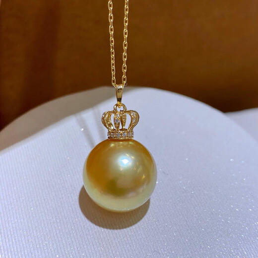 Huobei G1811-12mm Seawater South Sea Gold Bead Necklace Rich Gold Espresso Crown Pendant Necklace Light Luxury 11-12mm
