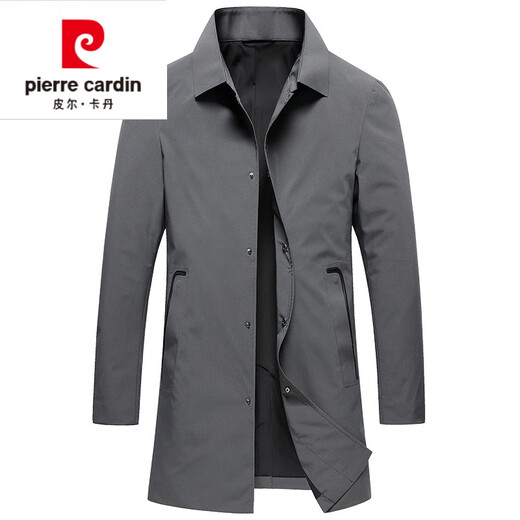 Pierre Cardin (Pierre Cardin) Laminated Down Windbreaker Mid-Length Men's Light Luxury Autumn and Winter Business Casual Middle-Aged Executive Windbreaker Official Jacket Gray CZ-007 Lined Windbreaker 2XL (Suitable for 140-160Jin Jin is equal to 0.5kg)