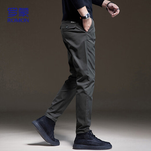 ROMON pantalones casuales para hombre, pantalones de negocios de otoño e invierno para hombre, pantalones rectos sueltos elásticos para hombre 32KZ gris oscuro 31