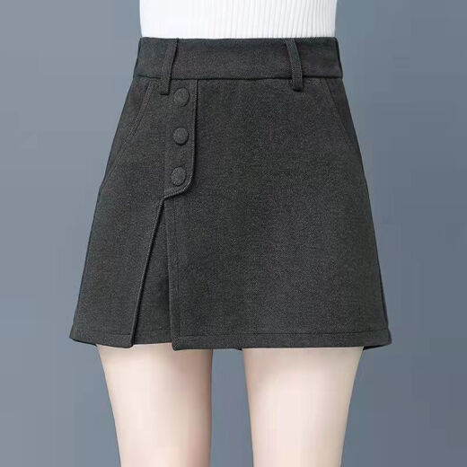 简方位裤裙女秋冬季2024年新款高腰短裤宽松外穿假两件秋冬显瘦洋气裙裤 卡其色 7027 均码  S 95斤以下