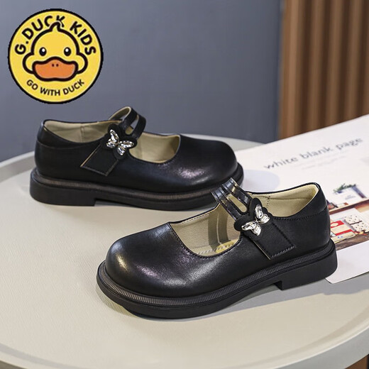 G.duck Little Yellow Duck Girls' Small Leather Shoes Spring and Autumn New Product 2025 Black British Style Princess Shoes Soft Sole Children's Performance Shoes JJL-Black C8062 Size 35 (Inner Length 22.5cm)