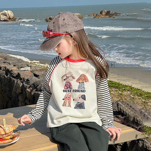 Children's clothing children's long-sleeved T-shirt girls raglan sleeve bottoming shirt parent-child wear 2025 spring new style trendy black and white stripes 100_height about 100cm