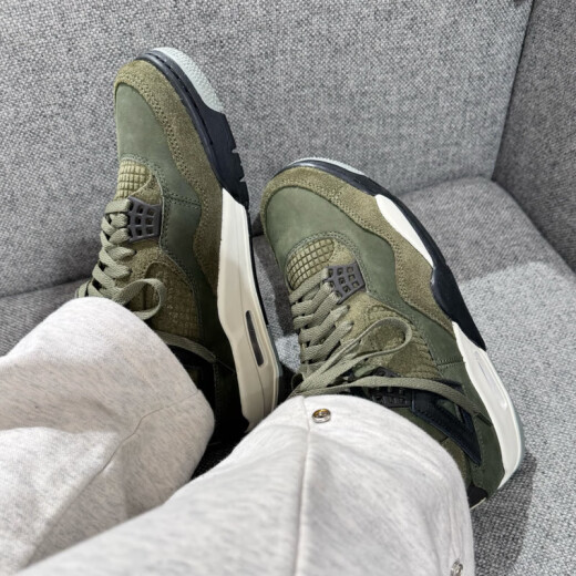 Nike Nike Herrenschuhe Frauenschuhe Air Jordan 4 AJ4 Thunderbolt Schwarze und gelbe Sportschuhe Trendy lässige Basketballschuhe Männer FB9927/FB9928-200 Military Green 40