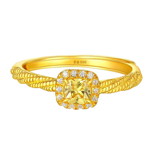 Fat Donglai's same style small sugar cube gold ring gold 999 goddess fashion light luxury diamond ring 520 closed mouth size 9 0.8g