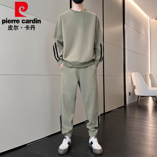 皮尔卡丹（pierre cardin）男士休闲运动服套装2025新款春秋季圆领长袖卫衣男装秋冬帅气一套 9230黑色 L
