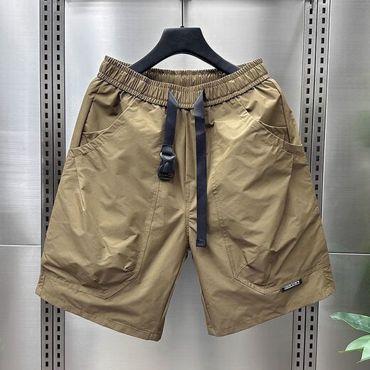 Lingkaqi Summer Men's Pocket Zipper Working Shorts Men's 2024 All-match Loose Quick Dry Sports and Leisure Five-Pin Beach Pants Black 23 Surface Zipper - Nylon Fabric 2XL Recommended 140-160Jin [Jin equals 0.5 kg]