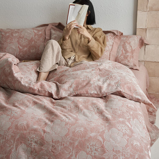 Mercury series autumn and winter thickened high-end retro plant and flower Class A cotton double-layer jacquard bed four-piece maternal and infant grade sheets Forest Blue - Class A maternal and infant grade 1.8m bed sheet style four-piece set suitable for 200x230c