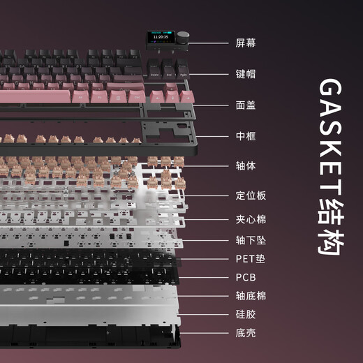 黑爵（AJAZZ）AK870PLUS三模热插拔机械键盘 Gasket结构五层填充全键热插拔RGB下灯位电竞游戏高颜值TTC烈焰红V2 渐变侧刻粉-飞鱼轴-4000mAh三模无屏