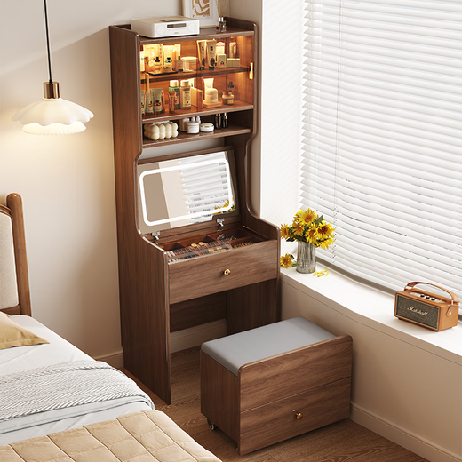 Stamen solid wood dressing table bedroom antique style dressing table small apartment bedside table cabinet integrated storage storage cabinet white 50cm solid wood dressing table + USB socket + makeup stool, installation included, makeup stool of your choice