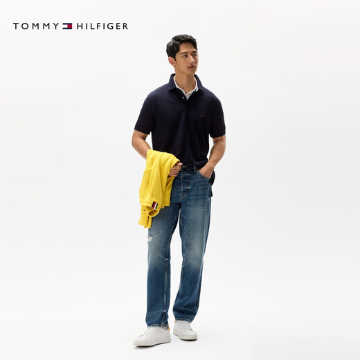 Tommy Hilfiger spring and summer men's piqué mesh breathable business casual trendy multi-color short-sleeved lapel T-shirt POLO shirt classic and versatile navy blue FAP XL (recommended 165-180Jin Jin equals 0.5 kg)