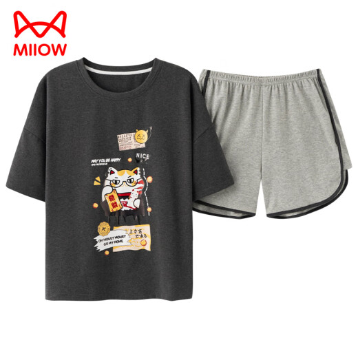 
Catman (MiiOW) pajamas for women in summer pure cotton cute short sleeve thin two-piece set Korean style fashionable spring and summer home clothes can be worn outside. Marine green Y687 2XL (recommended 130-145 Jin [Jin equals 0.5 kg])