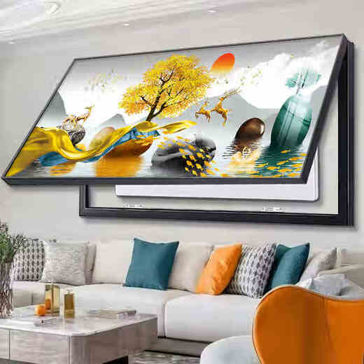 大尺寸电表箱装饰画掀盖强弱电箱遮挡壁画现代简约免打孔挂画 JD15932石来运转 80*40(遮挡70*30)