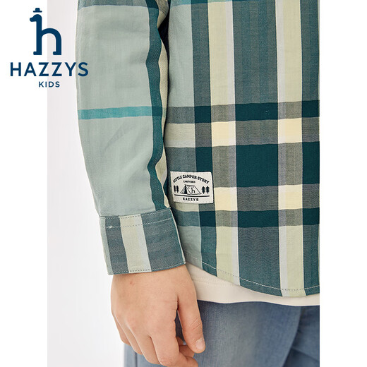 HAZZYS brand children's clothing boys' shirt spring new style comfortable soft pointed collar thin fashion simple casual long-sleeved shirt truffle green 145