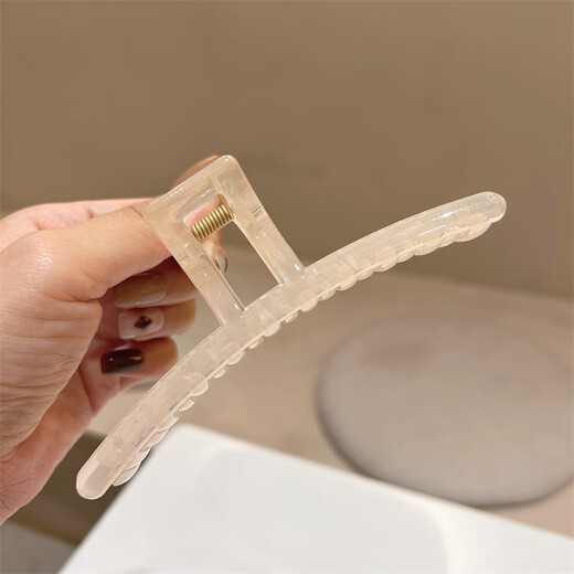 Jisen Family Large Shark Clip Jelly Color Clip Korean Acrylic Translucent French Back Head Dish Hair Simple and Versatile One-line Jelly Ash [13CM]