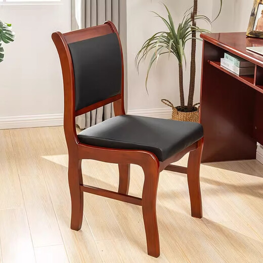 Shanwei Solid Wood Office Conference Chair Wooden Leather Training Staff Chair Before Class Study Chair Solid Wood West Leather Curved Leg Model
