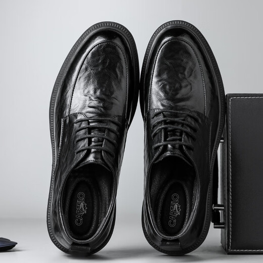 
CARTELO British hand-grabbed leather shoes for men business soft cowhide men's shoes formal shoes men's leather shoes 9758 black 42
