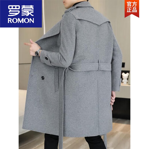 ROMON woolen coat men's mid-length handsome belt slim woolen woolen coat double-sided woolen windbreaker black 2XL 185 recommended 140Jin Jin equals 0.5kg -155Jin Jin equals 0.5kg
