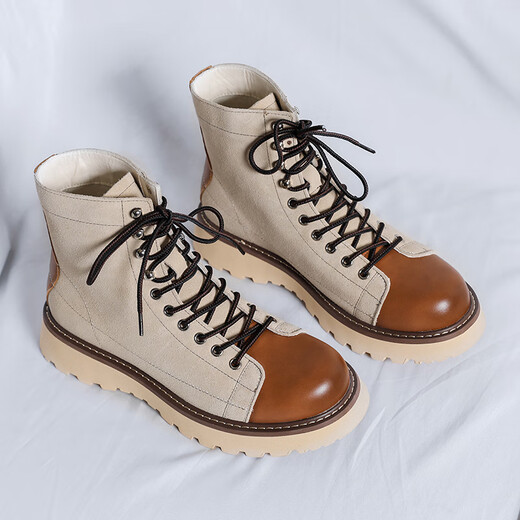 KGV Martin Boots Herren neue britische Stil atmungsaktive High-Top-Schuhe dicker Sohle Erhöhung Arbeitstiefel Trendy Denim Boots Herrenstiefel gelbe Erhöhung 41 Standard Lederschuhgröße