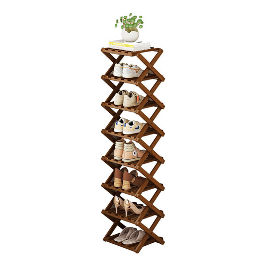 St. Persi multi-layer simple household economical telescopic shoe rack dormitory door storage rack free of installation and foldable brown 3 layers 30 (free of installation - foldable)