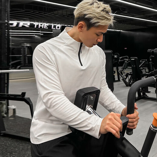 GUIJIAOER ice-breaking quick-drying clothes for men in spring and summer training track and field fitness clothes long-sleeved half-zip sports tops outdoor cycling clothes half-zip shaping tops - gray blue M (160-170 high, 95-115 Jin Jin equals 0.5 kg)