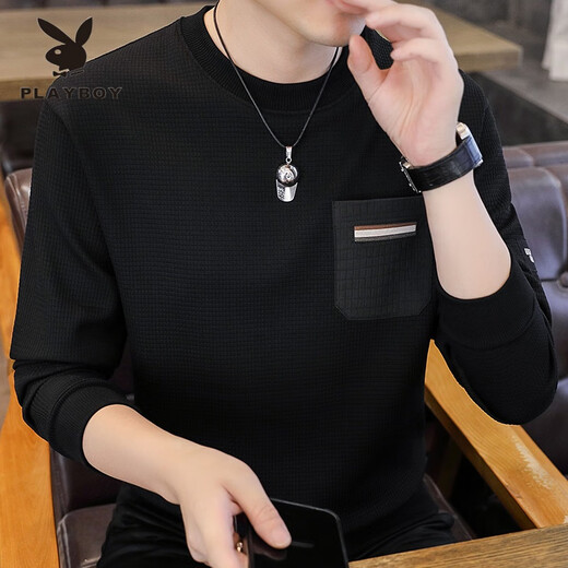 Playboy sweatshirt men's 2025 autumn new round neck pullover men's youth fashion brand autumn and winter long-sleeved T-shirt trendy tops black 3XL recommended 150-170Jin Jin equals 0.5 kg
