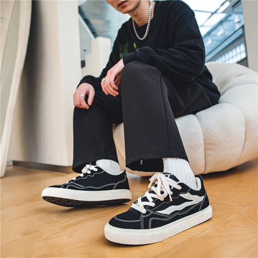 铂呐苓帆布男鞋休闲板鞋春夏布鞋平底季舒适百搭学生运动黑色增高 帆布鞋-黑色 40