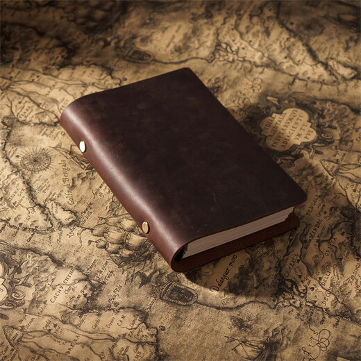 
AIGUONIU Retro leather notebook handmade top layer cowhide binder notepad business office manual Crazy horse leather gift customization [A6] Coffee/coffee standard 100 inner pages