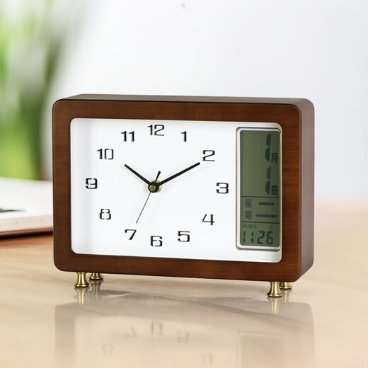 Hanshi (Hense) solid wood table clock creative desktop clock perpetual calendar table clock placement home quartz clock HD76 small quartz