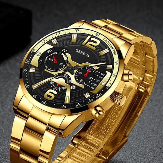 Popular men's fashion calendar watch men's Korean watch stainless steel quartz watch gold