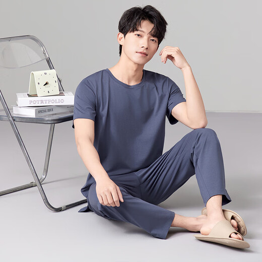 Hancai (Hacai) Pyjamas Herren Frühling und Sommer Cool modal kurzärmelige Hose Home Cloding Set Platingrau xxl