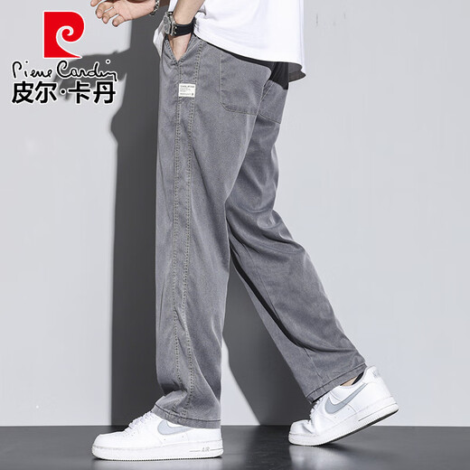 皮尔卡丹（pierre cardin）夏季天丝裤子男直筒宽松拖地潮牌阔腿裤2025秋天薄款休闲长裤男生 1048灰色 M 码