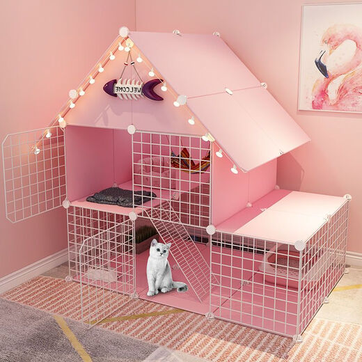 Cat Cage Home Indoor Cat Villa with Toilet Clearance Large Extra Large Free Space Small Cat Nest Cattery Three-story Small Bungalow + White Jump Platform - Multi-Cat Paradise Exclusive Model Hardcover Model + Cat Litter Box + Dual-Purpose Cat Bowl