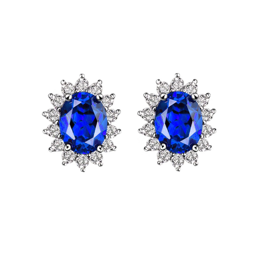 Shien Sapphire 925 sterling silver earrings plated with 18K gold Princess Diana style diamond royal blue tanzanite oval earrings for women