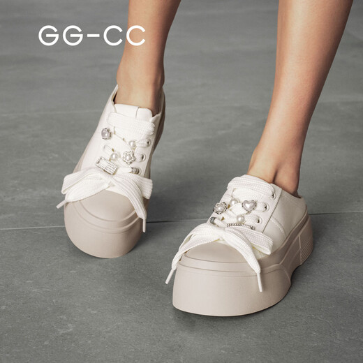 GG-CC【云朵松饼】春季新款时尚厚底半拖板鞋一脚蹬休闲鞋女G25U9717 米白色 36