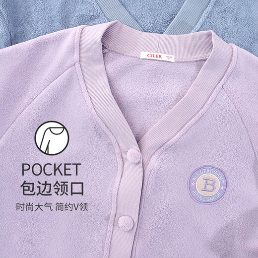 Shile autumn and winter thickened polar fleece v-neck couple home wear collarless cardigan home suit animal year red pajamas Yingge blue/male XL