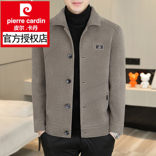 Pierre Cardin autumn and winter velvet woolen coat men's woolen large top short men's winter casual imitation mink velvet lapel jacket MN8299 gray (lapel) (anti-wrinkle and non-pilling) XL (125-135Jin Jin equals 0.5kg)