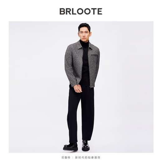 Barut [with wool] Jacket Men's Short Lapel Jacket Floral Herringbone Leather Pocket Casual Men's Jacket Black and White 175/96A
