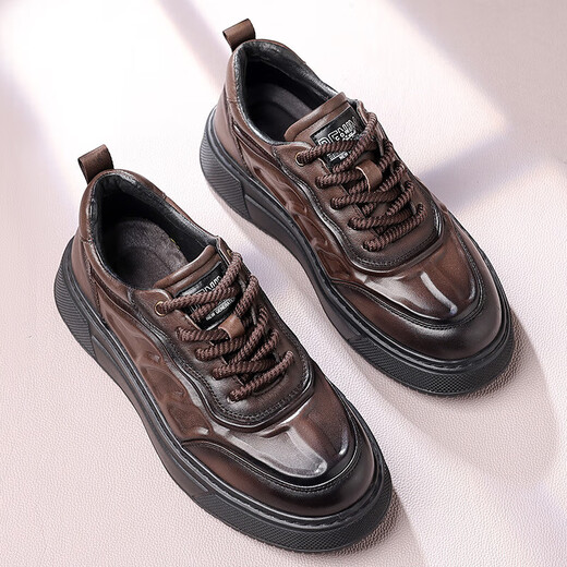 Los nuevos zapatos de papá con suela gruesa de Wentingsen Ins Hot Men's Cowe-Shide Station European Station Sports and Casual Shoes 12033 Negro (Top Cow Wide) 38