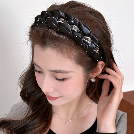 Mengkeduo Bailu same style high skull headband women's headband high-end rhinestone temperament face wash headband black wide-brimmed headband women's black rhinestone headband