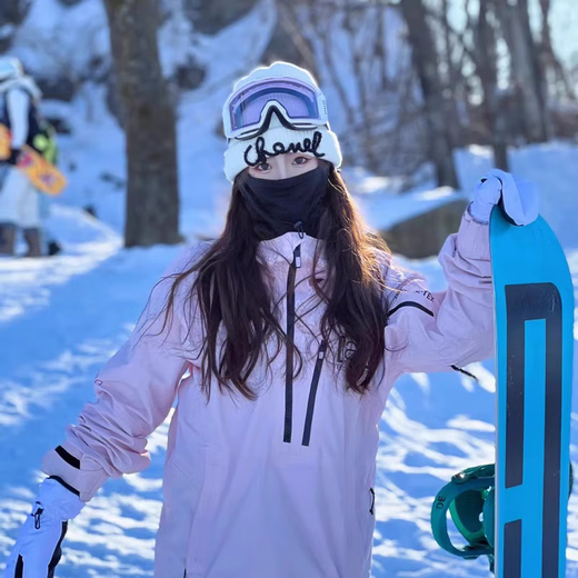 麓格立口罩秋冬女滑雪面罩保暖防风防寒户外骑行登山护颈围脖套护耳罩 滑雪保暖面罩【黑色粉带】