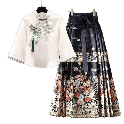 S.SOFEA薄荷绿新中式汉服连衣裙女夏季新款国风马面裙套装 汉服上衣+1289粉色马面裙 两件套 L 建议100-120斤