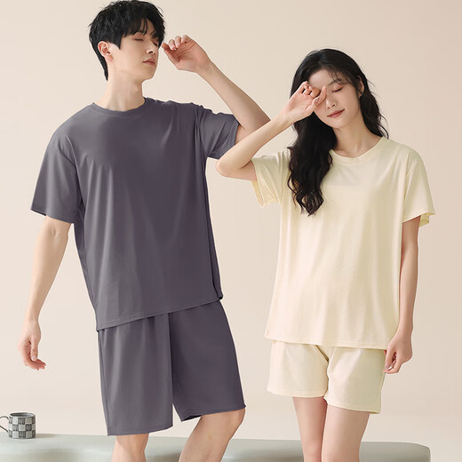 Cotton Thirteen [Ice Silk Cool Feel] Men's and Women's Pajamas Couple Style Summer Thin Short-Sleeved Shorts Can Be Weared Outside Home Set
