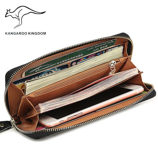 True Australian Kangaroo True Australian Kangaroo Women's Wallet Long Zipper Women's Handbag Genuine Leather Clutch 2023 New Wallet Black