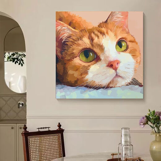 可爱猫咪diy填充儿童涂色2024新款小尺寸手绘油彩装饰画 hy12805 40*40cm加厚实木内框+装饰外框