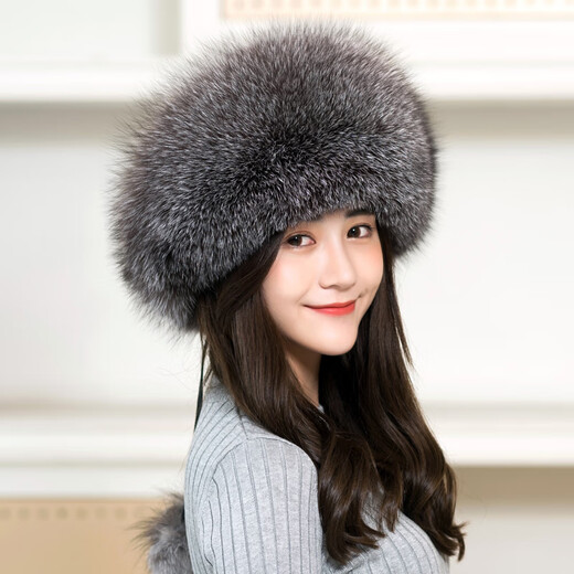 Princess Mink Fox Fur Hat Women's Winter Korean Style Trendy Ear Protection Northeastern Mongolian Hat Ethnic Windproof Fur Hat Winter Black S(54-56cm)