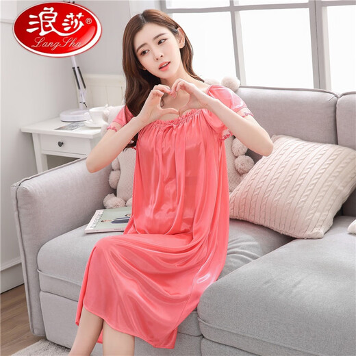 浪莎（LangSha）2025夏季睡裙女冰丝凉感睡衣宽松家居服薄款加肥冰丝裙 YT S826#孔雀蓝 均码 建议80-180斤