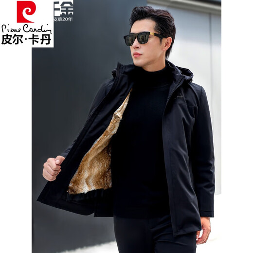 皮尔卡丹（pierre cardin）新款海宁皮草派克服男貂内胆皮毛一体男士短款貂皮大衣厚外套冬季 黑色-B款【貂皮内胆】 M 170【适合100-120斤】