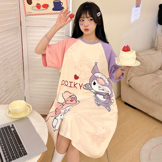 Aifenrou Sommernachthemd für Frauen dünne reine Baumwolle Kurzarm niedliche Cartoon mittelgroße großgröße große Sommerschwangerinnen losen Pyjamas Kleid 723 Lorbeerhund T XL Gewicht 115-135jin [Jin entspricht 0,5 kg]