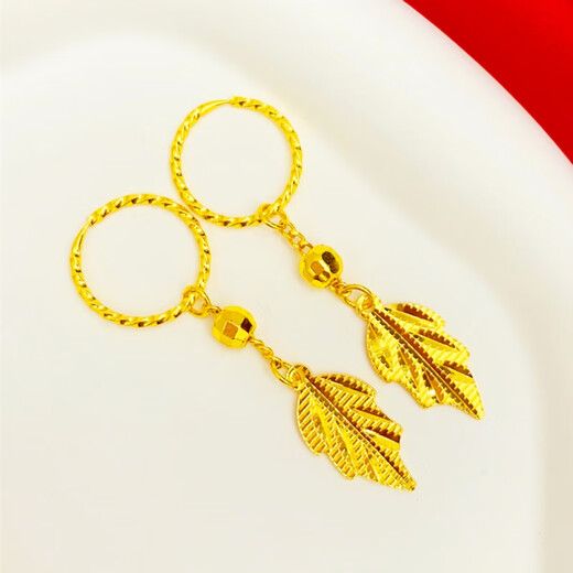每丽时刻金包银耳环金枝玉叶24k999耳饰18k仿真黄l金色长款复古耳坠 723%23